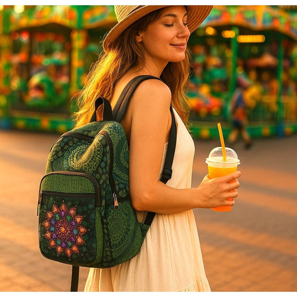 Peacock Mandala Laptop Backpack Travel Bag Lightweight Himalayan Cotton Colorful - Picture 8 of 16